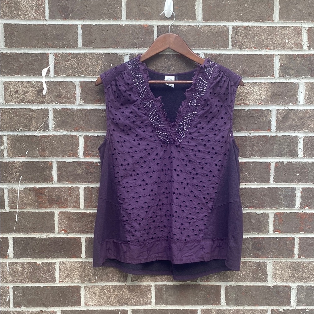 💜 Akemi + Kin Purple Eyelet Sleeveless Top | Boho Feminine | Size M